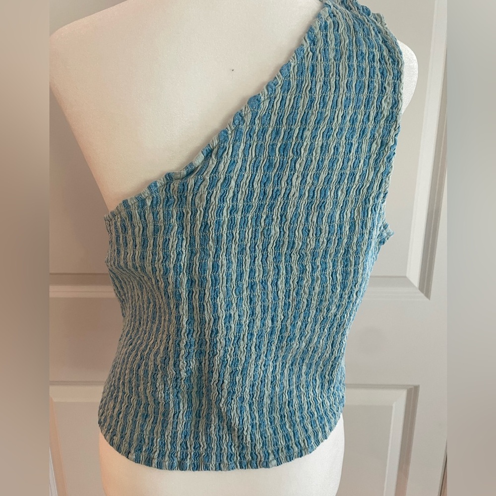 A New Day Blue Stripe One-Shoulder Textured Women's Top 1X NWT - Picture 4 of 4